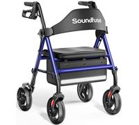 Andador para ancianos con asiento, andador plegable de 158,8 kg, ruedas grandes de 20,3 cm para todo terreno, asas y asiento ergonómico regulable en altura
