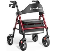 Andador para ancianos con asiento, andador plegable de 158,8 kg, ruedas grandes de 20,3 cm para todo terreno, asas y asiento ergonómico regulable en altura