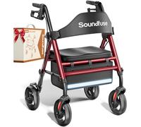 Andador para ancianos con asiento, andador plegable de 158,8 kg, ruedas grandes de 20,3 cm para todo terreno, asas y asiento ergonómico regulable en altura