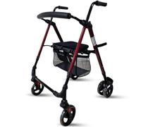Andador para Ancianos con Asiento MA06, MARCA ESPAÑOLA - Plegable, Ligero y Regulable, Caminador para Personas Mayores con Cesta, 6 Ruedas, FRENOS DE PRESION, RUEDAS 6 PULGADAS, ACERO, COLOR BURDEOS
