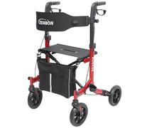 Andador para Ancianos Plegable: Andador Estrecho con Asiento para el Hogar Andador para Personas Mayores - Andador de viaje Aluminio con asa de Altura Ajustable para Aire Libre (Rojo)