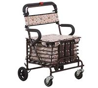 Andador para Ancianos,Práctico carrito de compras, andador, andador de acero de cuatro ruedas, asiento y cesta de la compra, altura ajustable, diseño ligero y seguro, palanca de freno