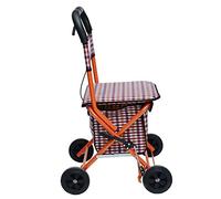 Andador para ancianos Reposabrazos asistido por andador, andador de aluminio rojo con asiento y bolsa debajo del asiento, plegable, altura ajustable, andador de compras