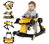 Andador para bebés Formula Racing, 6-18 meses, baby walker plegable con ruedas silenciosas, caminante con Empuje Regulable en Altura, coche de aprendizaje móvil con música y luz (Amarillo)