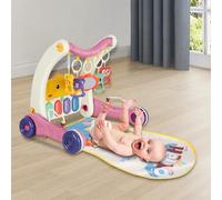 Andador para niños 2 en 1, caja de música con luces y cojín cómodo, primeros pasos para niños de 6 a 18 meses, 72 x 43,5 x 42,5 cm, color rosa