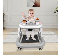 Andador para niños plegable con altura y velocidad ajustables, alfombra de trampolín extraíble, carrito de paseo para niños con centro de juegos, a partir de 6 meses, 70 x 56 x 42 cm, gris