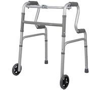 Andador para personas mayores, andador plegable de altura ajustable, 8 archivos, bastón antideslizante de 4 pies, 2 ruedas, aleación de aluminio, ligero