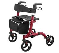 Andador para personas mayores, andador plegable de cuatro ruedas, carrito de compras, andador de aluminio, ayuda para caminar, altura ajustable, asiento con freno de mano con respaldo y cesta de la c