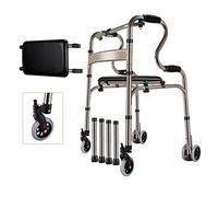 Andador para personas mayores, andadores plegables estándar para adultos con 4 ruedas y asiento Marco para caminar portátil liviano Ayuda de movilidad ajustable en altura para discapacitados Rehabili