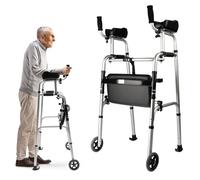 Andador para personas mayores, caballete plegable con 2 ruedas giratorias, estructura plegable y reposabrazos extraíbles, 8 velocidades de altura ajustable de aluminio para ancianos