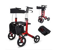 Andador para personas mayores, ligero, plegable, con silla de transporte de asiento, 4 ruedas con bolsa de transporte de asiento, frenos bloqueables, ayuda de movilidad duradera, pequeño regalo