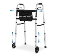 Andador para Personas Mayores, Plegable con Ruedas, Caballete Ligero de Altura Regulable de Aluminio, Gehgestell con Altura Regulable en 8 Niveles y Anchura Ajustable en 5 Posiciones