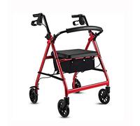 Andador para personas mayores, plegable, de aluminio, con ayuda de movilidad, con asiento y freno de mano para adultos mayores, marco para caminar (rojo) Beauty Comes