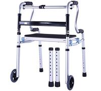 Andador para silla de ruedas, andador para ancianos, marco plegable + placa de asiento con ruedas, bastón antideslizante con estrella de luz