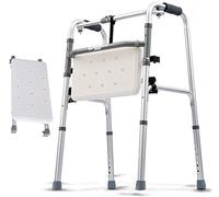 Andador para silla de ruedas, andador para personas mayores con plato de baño y polea, reposabrazos de aleación de aluminio, andador para caminar, altura ajustable de 8 velocidades, adecuado para per