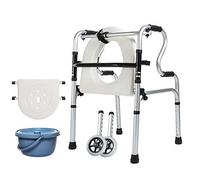 Andador para silla de ruedas, cinturón para ancianos, placa de baño + andador de inodoro, bastón auxiliar plegable ligero de cuatro patas, bastón antideslizante con color: sin polea) (sin polea)