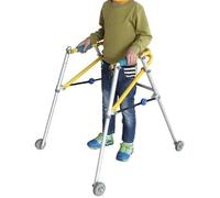Andador pediátrico de altura ajustable con 4 ruedas, diseño plegable para apoyo de movilidad infantil y rehabilitación