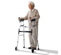 VEVOR Andador Plegable 2 en 1 con Reposabrazos Extraíbles, Altura Ajustable, Ruedas Sólidas, Aluminio Ligero, para Personas Mayores Discapacitadas, Carga de 203 kg, 615 x 410 x (1005-1155) mm