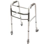 Andador plegable, ajustable en altura con 2 ruedas giratorias y 2 ruedas con sistema de autobloqueo