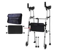 Andador Plegable, Andador Ligero, Andador de aluminio ligero, plegable, ajustable en altura, con asiento, soporte for bastón y mango de freno de bloqueo, andador móvil