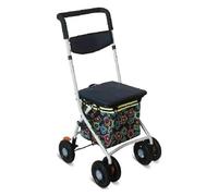 Andador Plegable, Andador Rollator, Andador plegable de cuatro ruedas con asiento trasero y cesta de la compra, reposabrazos extraíble, con freno de pie