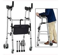 Andador plegable, andadores, andadores con ruedas para personas mayores, ajustables con ruedas y almohadilla para reposabrazos con bolsa y tabla para sentarse, asistencia para caminar equipada para d