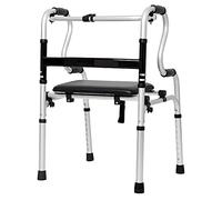 Andador plegable Andadores con ruedas Ayuda para caminar plegable con asiento de cuero, mujeres adultas mayores livianas, altura ajustable dentro/exterior Ayuda para escalones (color: sin ruedas)