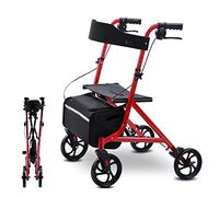 Andador plegable compacto para personas mayores con freno de mano y cestas, ligero y resistente, para uso médico, para personas mayores y ancianos, color rojo Lofty Ambition Thoughtful