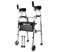 Andador plegable con andador con asiento, andador auxiliar de rehabilitación de aleación de aluminio liviano con almohadilla para reposabrazos y rueda, andadores de pie para personas mayores ajus