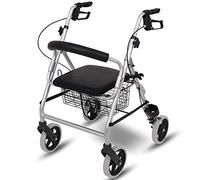 Andador plegable con andador ligero, Andador con andador de aluminio con asiento, Rueda inflable sin PU sólida, Andador con andador de aluminio con asiento