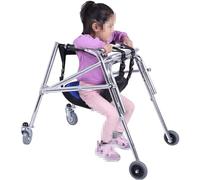 Andador plegable, con asiento acolchado Andador para parálisis cerebral Andador rodante ligero plegable de aluminio, con ruedas Andador rodante móvil para rehabilitación y entrenamiento infantil (Siz