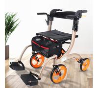 Andador Plegable Con Asiento,Frenos Dobles,Bolsa De Almacenamiento Desmontable,Altura Ajustable,Andador 4 Ruedas,Ligero De Aluminio,Ayuda Para La Movilidad De Personas Mayores Champagne