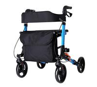 Andador plegable con frenos dobles, asiento y bolsa de almacenamiento desmontable, altura ajustable y carrito de compras de 4 ruedas con soporte para bastón