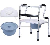 Andador plegable, con plato de baño y orinal, patas ajustables de 8 niveles, marco de andador de aluminio con soporte de carga súper para personas mayores y discapacitadas (sin ruedas)