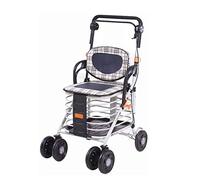 Andador plegable con ruedas, andador con ruedas con carrito de compras de 4 ruedas Andador de altura ajustable Push Pull Carrito de compras Bolsa Equipaje Carrito de comestibles