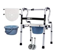 Andador plegable con ruedas, silla de inodoro con cubo y asiento de ducha, ajustable, para discapacitados, almacenamiento de silla de ruedas, marco para ancianos, personas mayores, discapacitados,