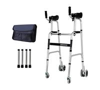Andador plegable de 4 ruedas, andador plegable de lujo con dos botones, andador vertical, ligero y portátil, para personas mayores y personas mayores. Material: aleación de alumini