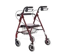 Andador Plegable De Aleación De Aluminio, Andador Ligero Plegable De 4 Ruedas Con Asiento Acolchado, Frenos Bloqueables Y Cesta Debajo Del Asiento, Altura Ajustable, Rojo