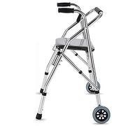 Andador plegable de aluminio con asa, asiento y 2 ruedas grandes, andador vertical portátil para personas mayores para interiores y exteriores, altura ajustable, carga 150 kg Hola