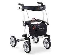 Andador plegable de aluminio Veleco Flexo de 4 ruedas, resistente y ligero, Rollator (Plata)