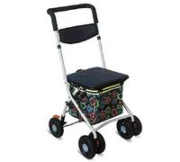 Andador plegable de cuatro ruedas, carrito de compras, andador, ayuda para caminar con respaldo, cesta de la compra, pasamanos, freno de pie extraíble