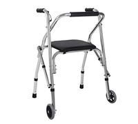Andador plegable de dos botones con respaldo de asiento y ruedas Andador rodante ligero de aluminio para movilidad para personas mayores y adultos