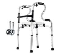 Andador plegable estándar con 2 ruedas y asiento, reposabrazos plegables y ligeros de dos niveles, ayuda para caminar para personas altas y mayores, andador estrecho de aluminio co