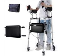 Andador plegable estándar con asiento desmontable y reposabrazos acolchados extraíbles, bipedestación de rehabilitación, ayuda ligera para caminar (Asiento 1)