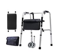 Andador plegable estándar con ruedas y asiento soporta hasta 396 libras de altura, marco de aluminio ajustable para adultos mayores discapacitados