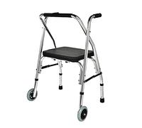 Andador plegable estándar para adultos mayores, marco de aluminio ligero con 2 ruedas y asiento ajustable en altura para entrenamiento de rehabilitación