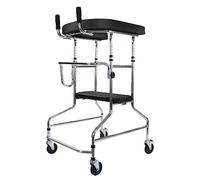 Andador plegable para adultos, andador con marco de pie para rehabilitación, altura ajustable, cómodo asiento de cuero, soporte para tabla, 220 libras