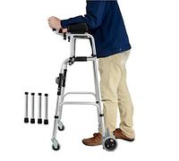 Andador plegable para personas mayores Rehabilitación de aluminio Caminata auxiliar con apoyabrazos y ruedas Altura ajustable para discapacitados Movilidad limitada (Color: Plata)