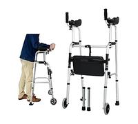 Andador plegable para personas mayores, ruedas ajustables con asistencia para caminar, equipadas con almohadilla para reposabrazos y cojín para personas con movilidad limitada (color: plata)