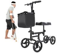 Andador plegable para rodillas, patinete de ayuda para caminar de altura ajustable con cesta y sistema de frenado dual, andador orientable para lesiones de pies, piernas y tobillos,A